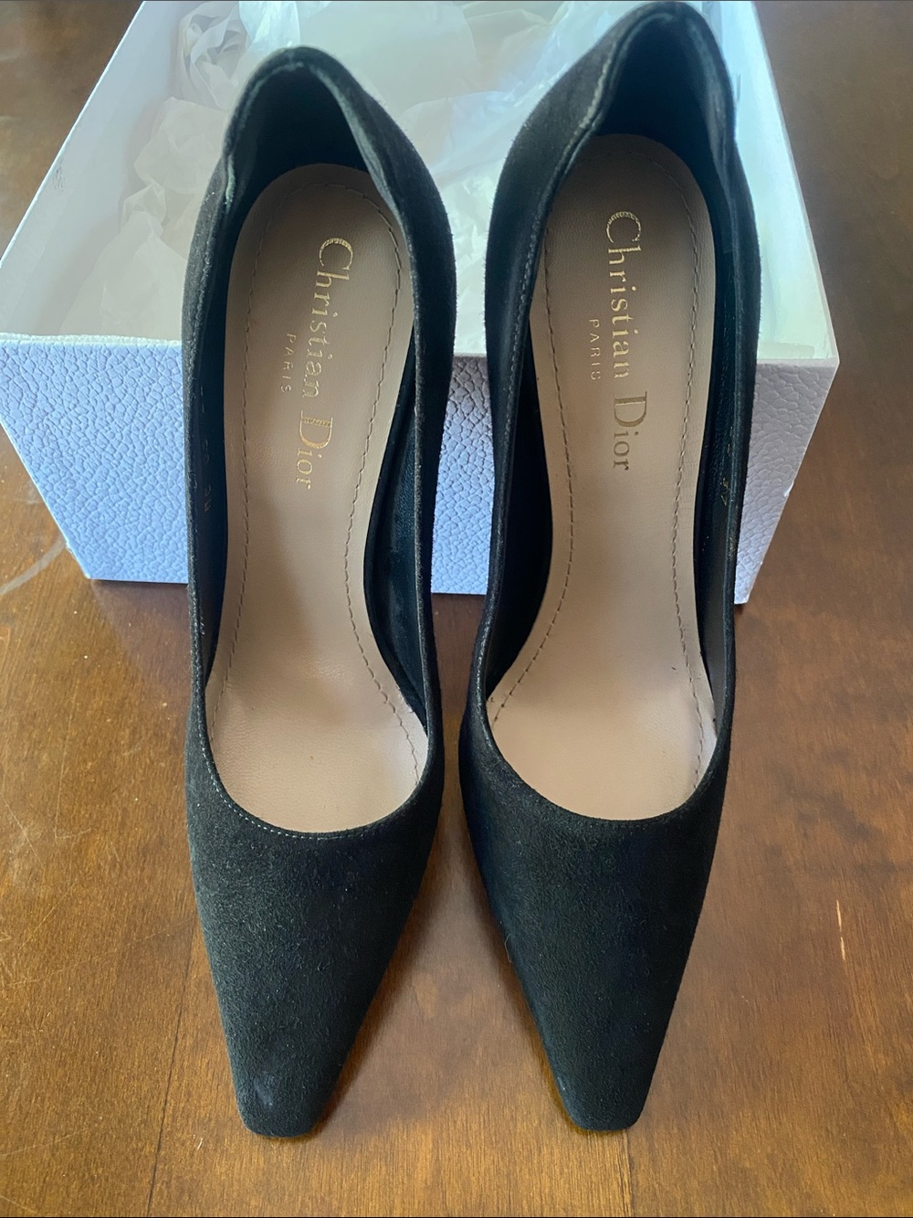 Dior Black Suede Pointed-Toe Stiletto Heels with Gold Heel - Picture 3 of 15